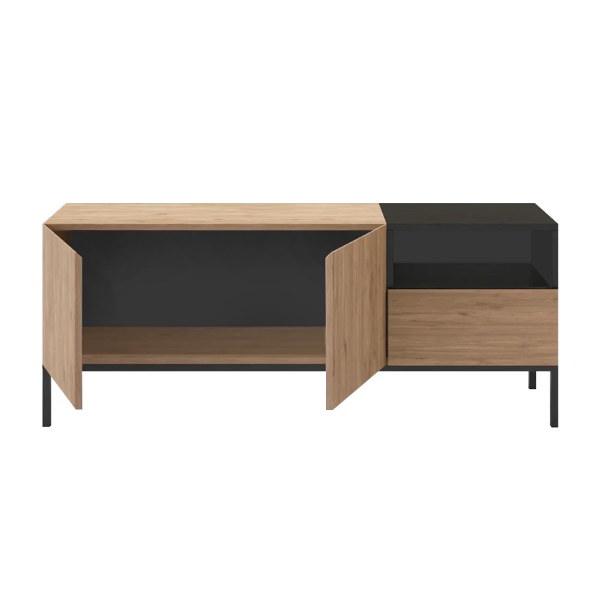Έπιπλο τηλεόρασης Cailin χρώμα sepet oak - black wood 140x41,8x55εκ.