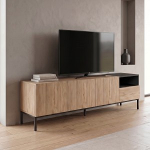Έπιπλο τηλεόρασης Cailin χρώμα sepet oak - black wood 180x41,8x55εκ.