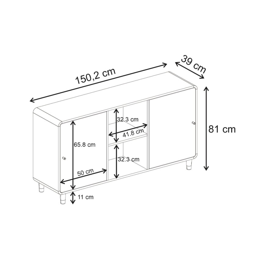 Μπουφές Doro Sepet Oak Curved 150,2x39x81 εκ.