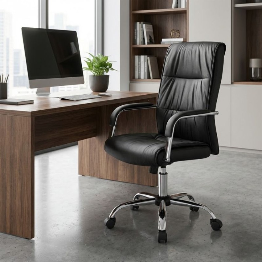 Καρέκλα γραφείου διευθυντική Matteo από τεχνόδερμα χρώμα μαύρο 60x66x105/115εκ.