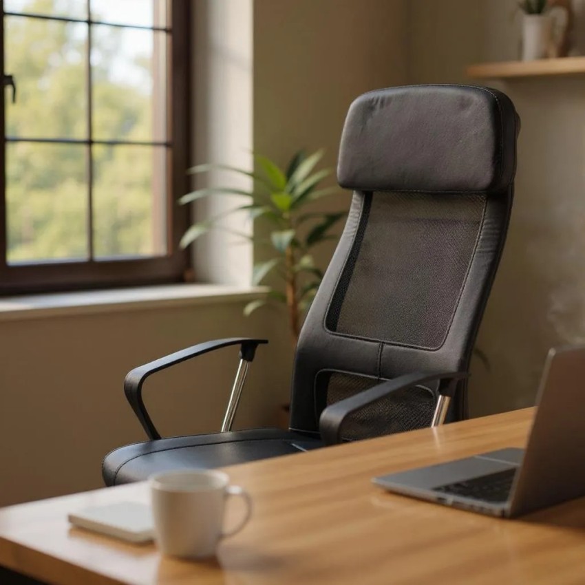 Καρέκλα γραφείου Ovis με τεχνόδερμα και ύφασμα Mesh χρώμα μαύρο 63x63x119/129εκ.