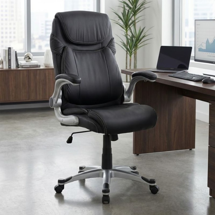 Καρέκλα γραφείου διευθυντική Gustavo από τεχνόδερμα χρώμα μαύρο 69x65x116/126εκ.