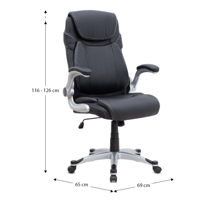 Καρέκλα γραφείου διευθυντική Gustavo από τεχνόδερμα χρώμα μαύρο 69x65x116/126εκ.
