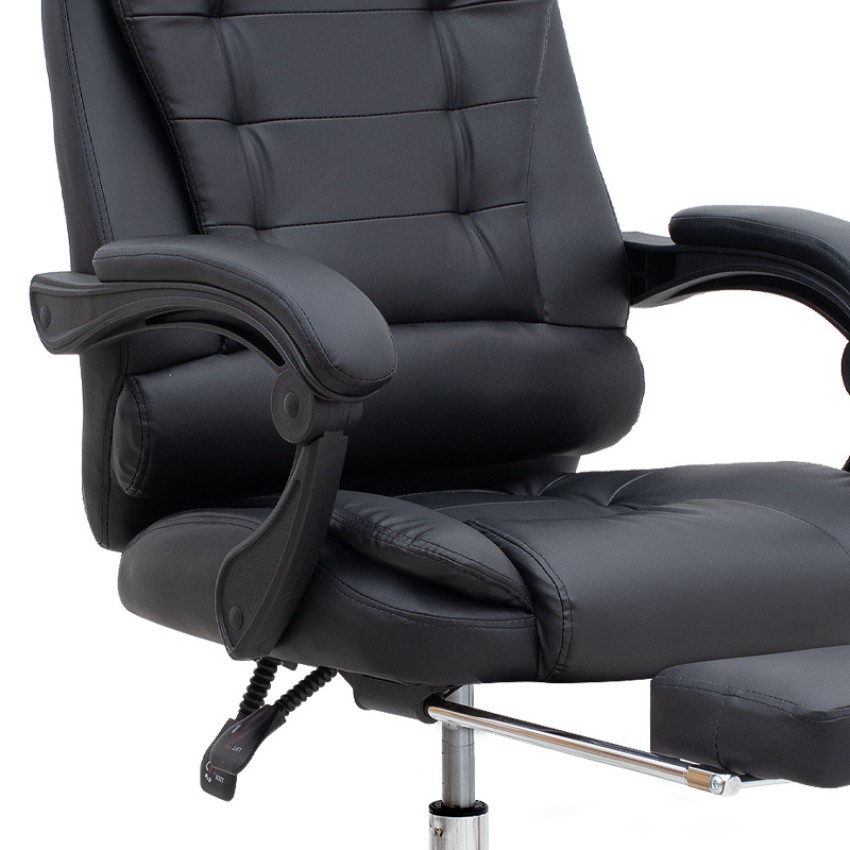 Καρέκλα γραφείου διευθυντική Daria με υποπόδιο από τεχνόδερμα χρώμα μαύρο 65x65x117/127εκ.