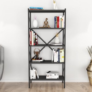 Βιβλιοθήκη Jocasta μεταλλική - μελαμίνης χρώμα ανθρακί 66x34x160εκ.