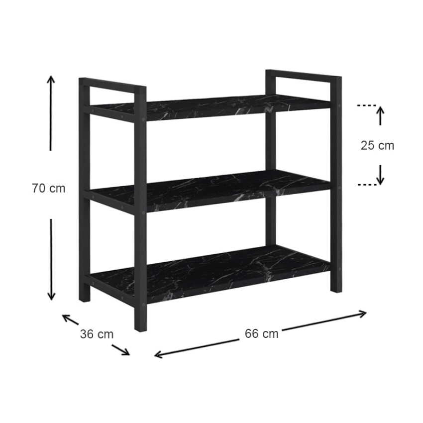 Παπουτσοθήκη Navari 9 ζευγών μεταλλική - μελαμίνης χρώμα μαύρο εφέ μαρμάρου 66x36x70εκ. Παπουτσοθήκη Navari 9 ζευγών μεταλλική - μελαμίνης χρώμα μαύρο εφέ μαρμάρου 66x36x70εκ.