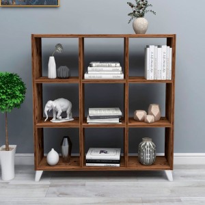 Βιβλιοθήκη μελαμίνης Saul χρώμα καπνιστή καρυδιά 88,2x20x88,2εκ.