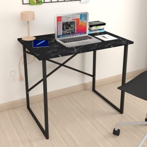 Γραφείο εργασίας Rilke μεταλλικό - μελαμίνης χρώμα μαύρο εφέ μαρμάρου 90x60x75εκ.