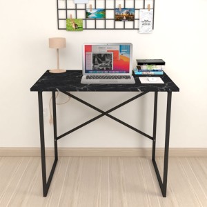 Γραφείο εργασίας Rilke μεταλλικό - μελαμίνης χρώμα μαύρο εφέ μαρμάρου 90x60x75εκ.