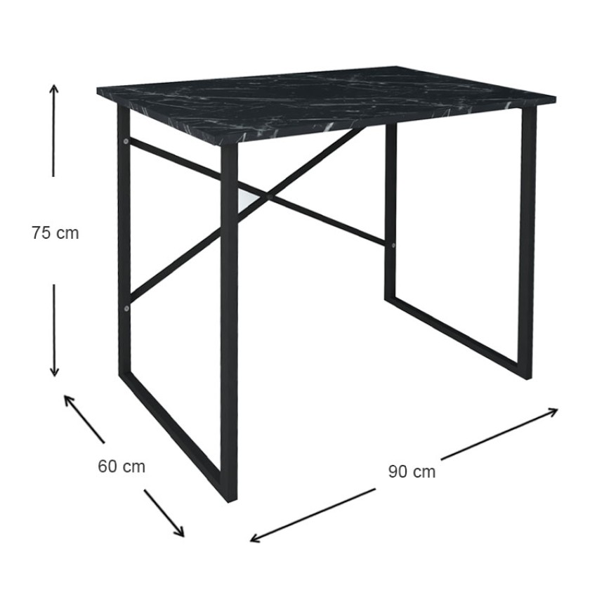 Γραφείο εργασίας Rilke μεταλλικό - μελαμίνης χρώμα μαύρο εφέ μαρμάρου 90x60x75εκ.