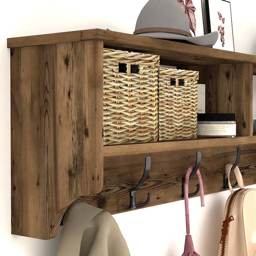 Κρεμάστρα τοίχου Ottila από μελαμίνη χρώμα καπνιστή καρυδιά 120x22x37εκ.