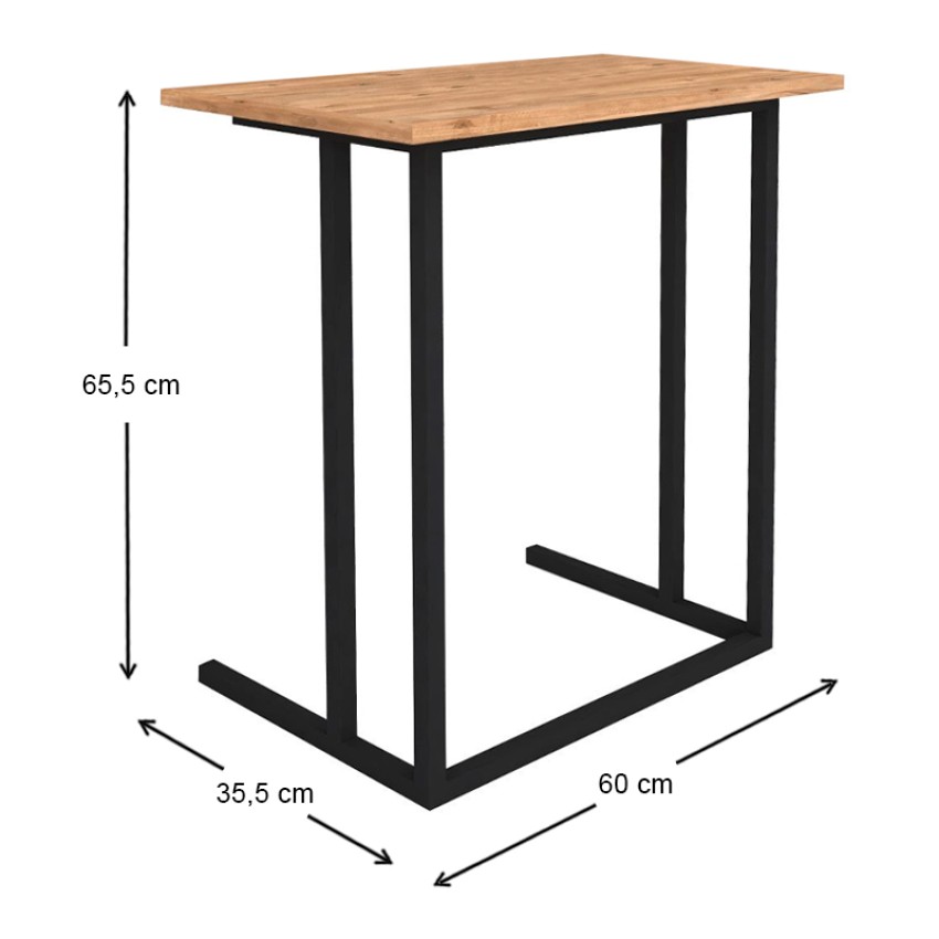 Βοηθητικό τραπεζάκι Jango μεταλλικό - μελαμίνης χρώμα μαύρο - pine oak 60x35,5x65,5εκ.