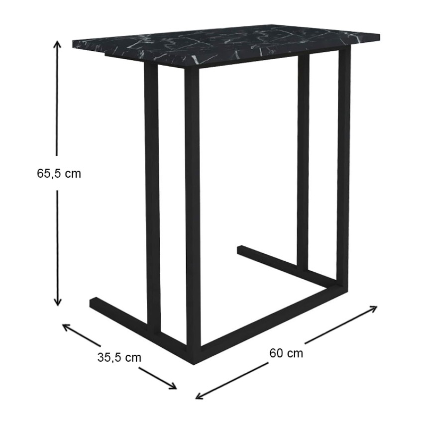 Βοηθητικό τραπεζάκι Jango μεταλλικό - μελαμίνης χρώμα μαύρο εφέ μαρμάρου 60x35,5x65,5εκ.