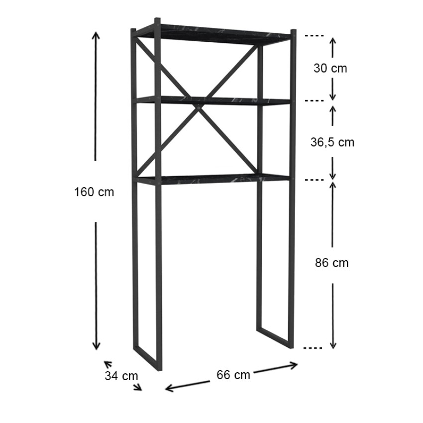 Έπιπλο πλυντηρίου Mindy μεταλλικό - μελαμίνης χρώμα μαύρο εφέ μαρμάρου 66x34x160εκ.