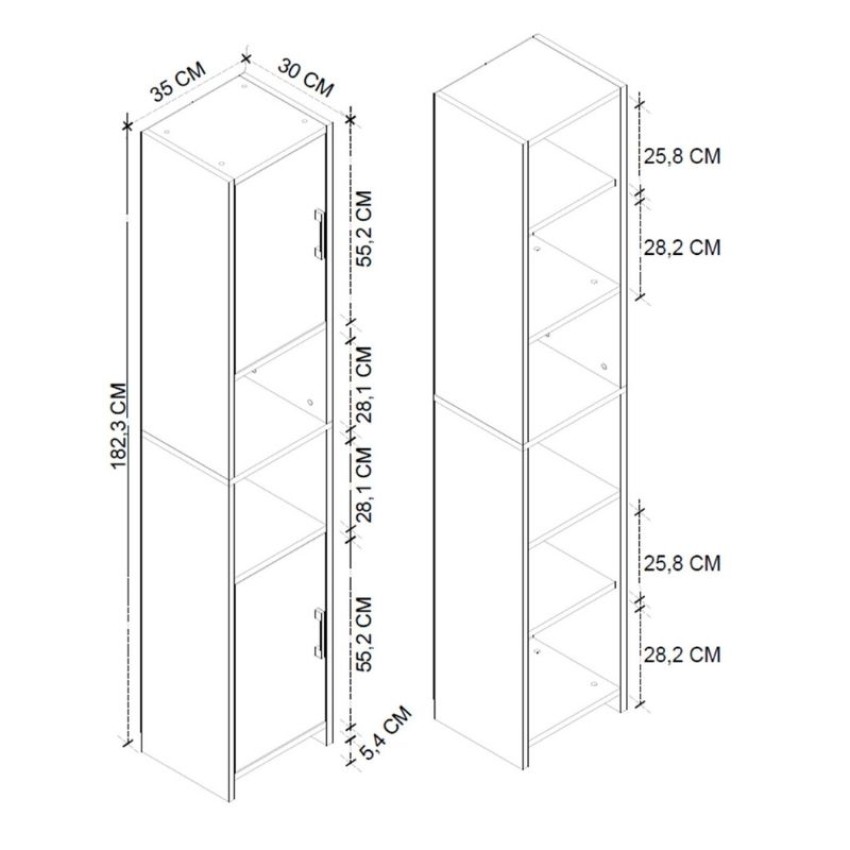 Ντουλάπι κουζίνας - μπάνιου Hobbes χρώμα sapphire oak 35x30x182,3εκ.