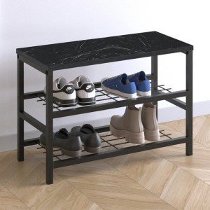 Παπουτσοθήκη Dalia 6 ζευγών μεταλλική - μελαμίνης χρώμα μαύρο εφέ μαρμάρου 65x30x45εκ.