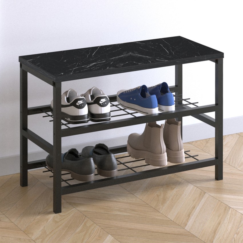 Παπουτσοθήκη Dalia 6 ζευγών μεταλλική - μελαμίνης χρώμα μαύρο εφέ μαρμάρου 65x30x45εκ.