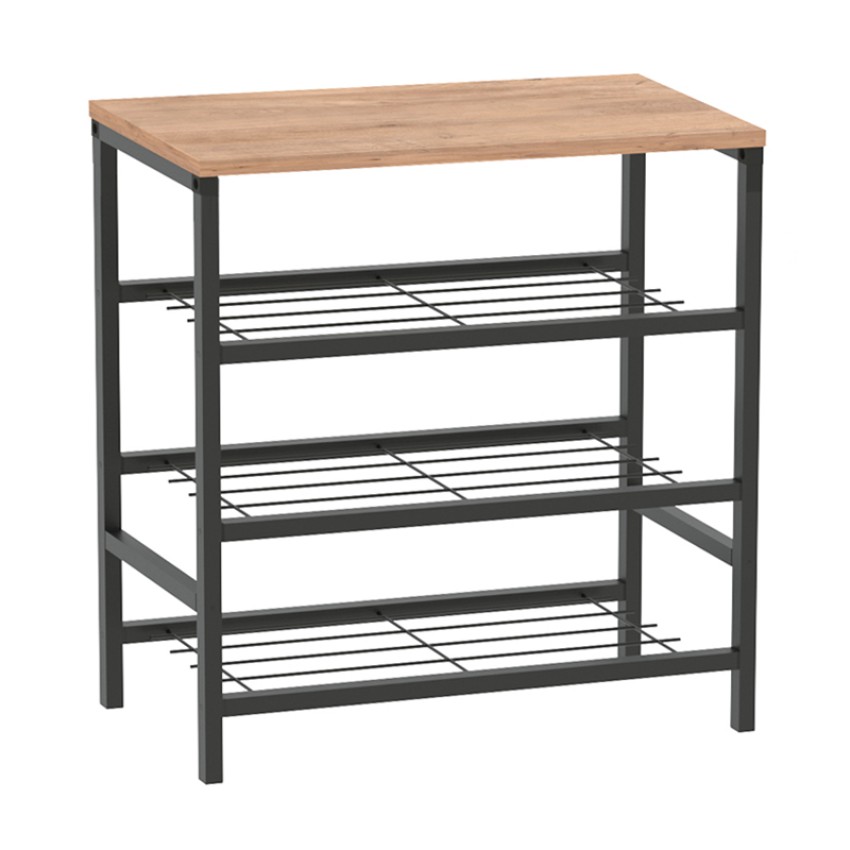 Παπουτσοθήκη Dalia 9 ζευγών μεταλλική - μελαμίνης χρώμα μαύρο - pine oak 65x30x67εκ.