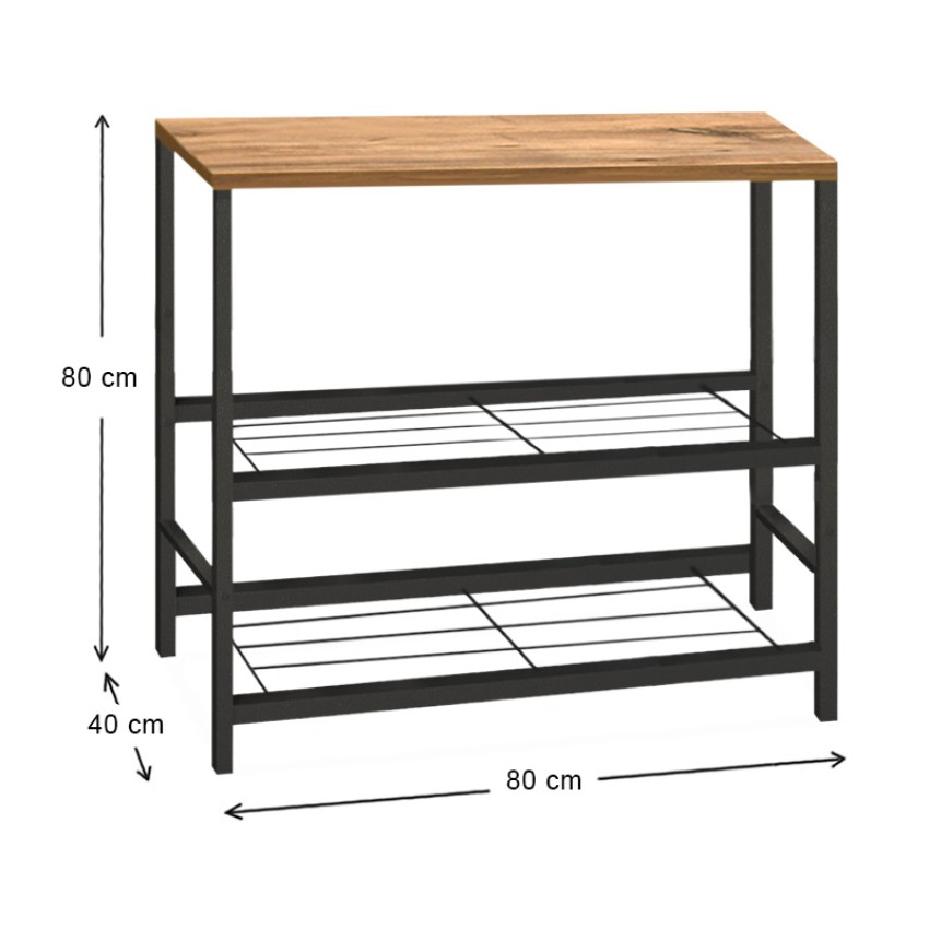 Βοηθητικό τραπεζάκι για φουρνάκι Mulligan μεταλλικό - μελαμίνης χρώμα μαύρο - pine oak 80x40x80εκ.