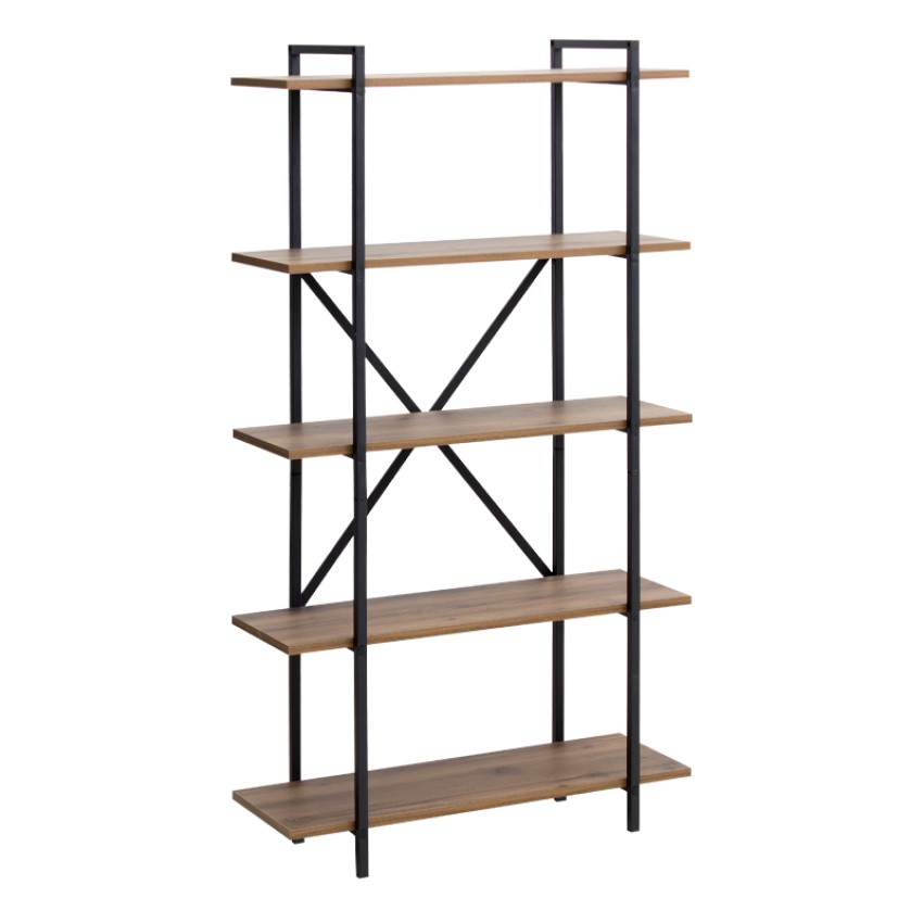 Βιβλιοθήκη Ernesto μεταλλική - μελαμίνης χρώμα μαύρο - καπνιστή καρυδιά 90x35,5x160εκ.