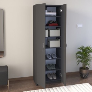 Ντουλάπα ρούχων - Παπουτσοθήκη Renso δίφυλλη χρώμα ανθρακί 59,8x37,8x178,5εκ. Ντουλάπα ρούχων - Παπουτσοθήκη Renso δίφυλλη χρώμα ανθρακί 59,8x37,8x178,5εκ.