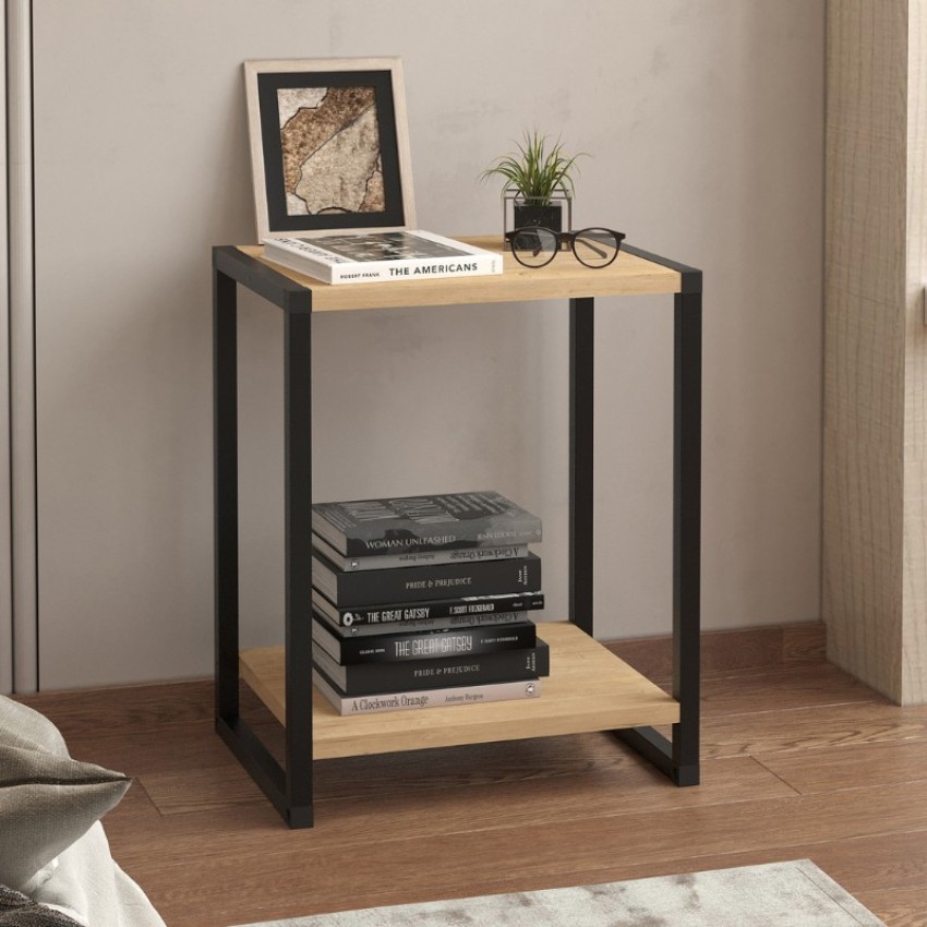 Κομοδίνο Gina χρώμα sapphire oak - μαύρο 39x30x48εκ.