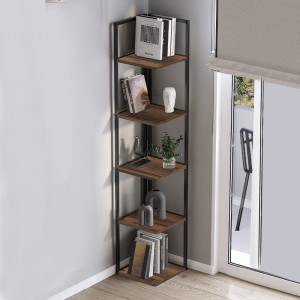 Βιβλιοθήκη γωνιακή Lidia χρώμα μαύρο - καπνιστή καρυδιά 33,5x33,5x180εκ.