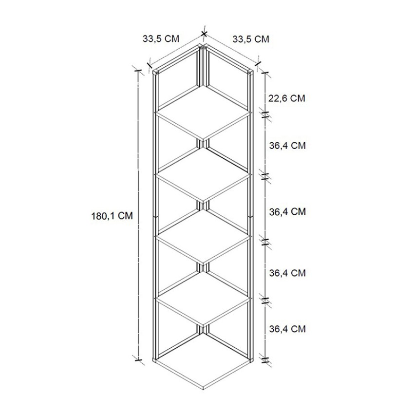 Βιβλιοθήκη γωνιακή Lidia χρώμα μαύρο - καπνιστή καρυδιά 33,5x33,5x180εκ.