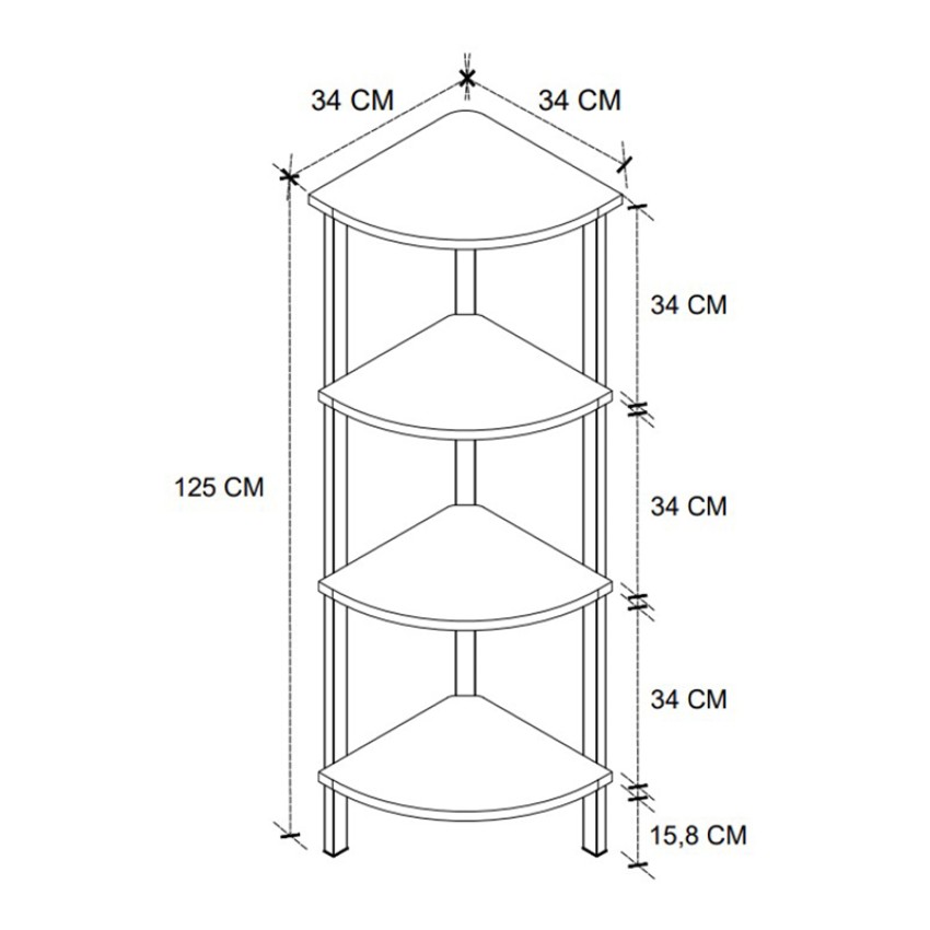 Βιβλιοθήκη γωνιακή Lela χρώμα μαύρο - καπνιστή καρυδιά 34x34x125εκ.