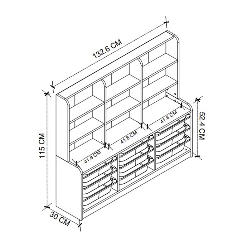 Βιβλιοθήκη Obia με 9 συρτάρια χρώμα λευκό 132,6x30x115εκ.