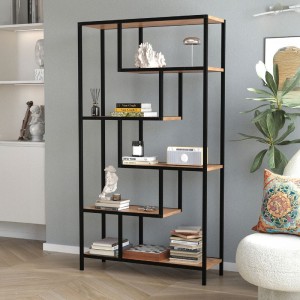 Βιβλιοθήκη Larissa Μαύρο - Pine Oak 90x30x159εκ. | Μεταλλική Βιβλιοθήκη Industrial