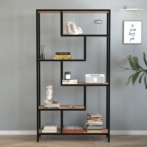 Βιβλιοθήκη Larissa Μαύρο - Pine Oak 90x30x159εκ. | Μεταλλική Βιβλιοθήκη Industrial