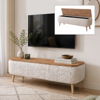 Έπιπλο Τηλεόρασης Luno με Ύφασμα Teddy Λευκό – Pine Oak 120x30x45 εκ.