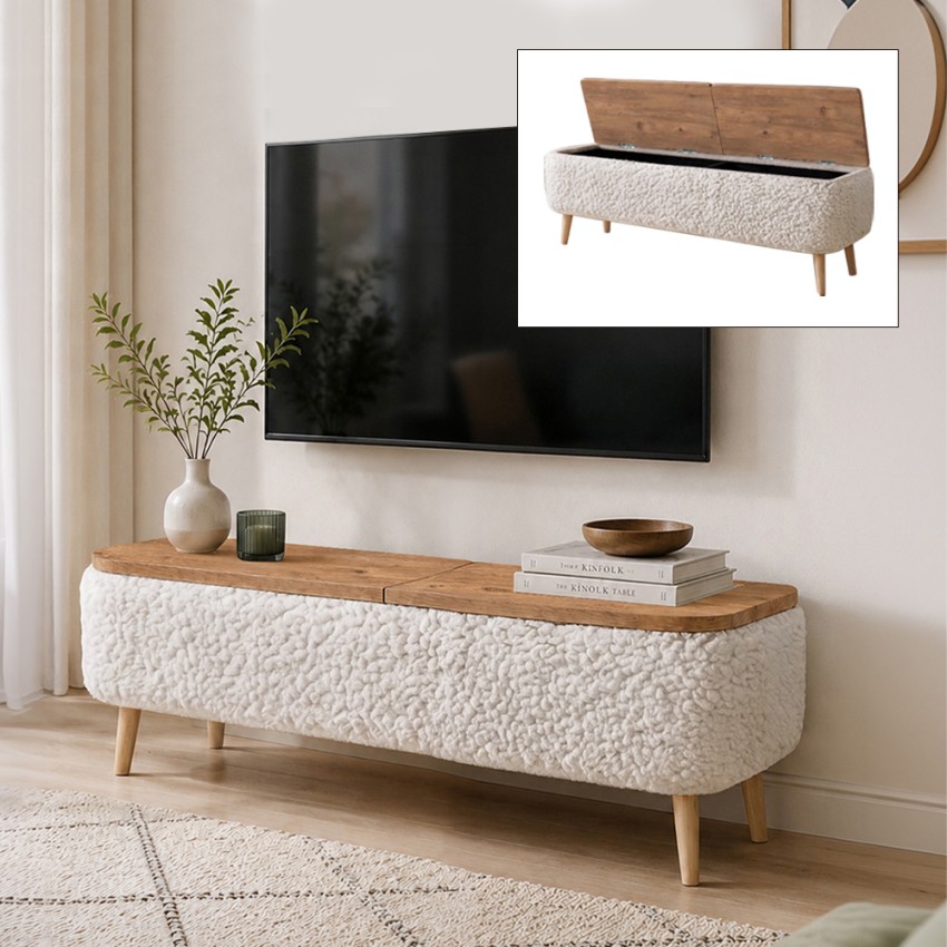 Έπιπλο Τηλεόρασης Luno με Ύφασμα Teddy Λευκό – Pine Oak 120x30x45 εκ.