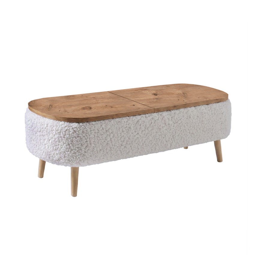 Έπιπλο Τηλεόρασης Luno με Ύφασμα Teddy Λευκό – Pine Oak 120x30x45 εκ.
