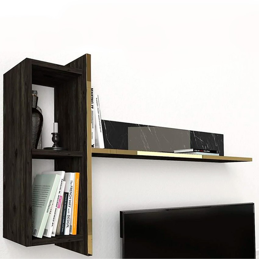 Σύνθεση τηλεόρασης Veyron από μελαμίνη χρώμα μαύρο rebab - μαύρο εφέ μαρμάρου 180x33x45εκ.