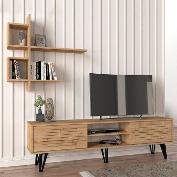 Σύνθεση τηλεόρασης Salerno από μελαμίνη χρώμα sapphire oak 180x35x51εκ.