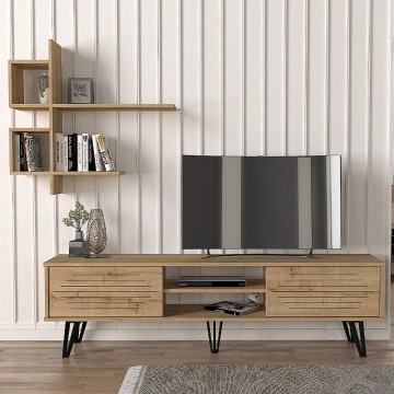 Σύνθεση τηλεόρασης Salerno από μελαμίνη χρώμα sapphire oak 180x35x51εκ.