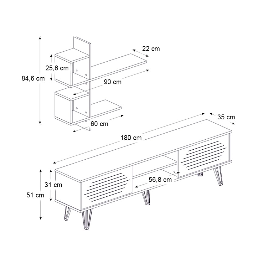 Σύνθεση τηλεόρασης Salerno χρώμα λευκό 180x35x51εκ.