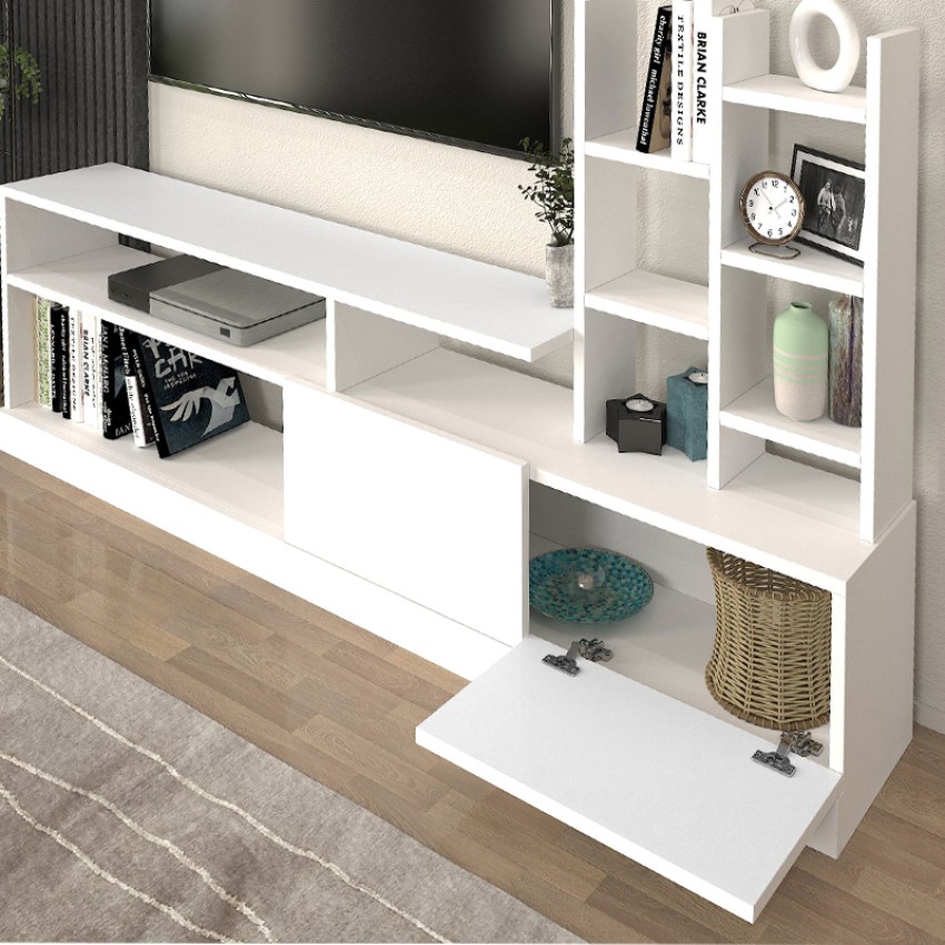 Σύνθεση τηλεόρασης Pesaro από μελαμίνη χρώμα λευκό 165x25x91,3εκ.