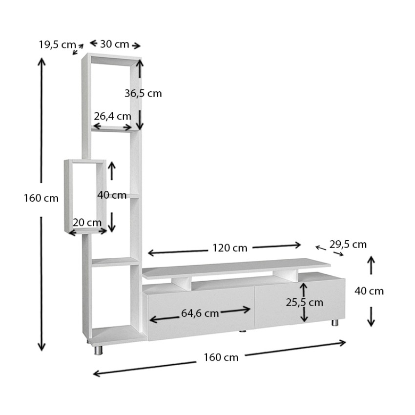Σύνθεση τηλεόρασης Tulip από μελαμίνη χρώμα λευκό 160x29,5x160εκ.