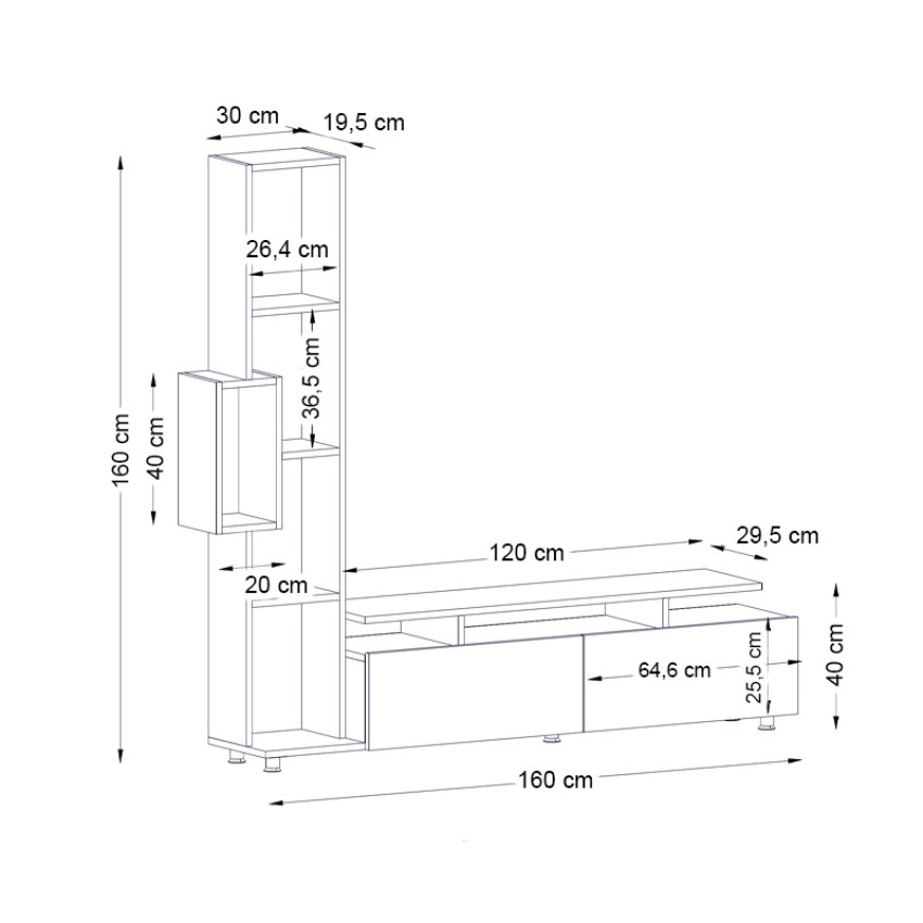 Σύνθεση τηλεόρασης Tulip από μελαμίνη χρώμα λευκό 160x29,5x160εκ.