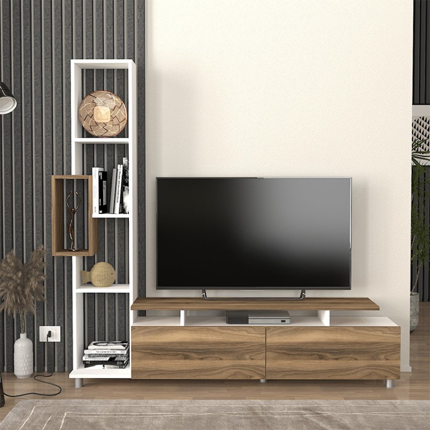 Σύνθεση τηλεόρασης Tulip από μελαμίνη χρώμα λευκό - καρυδί 160x29,5x160εκ.