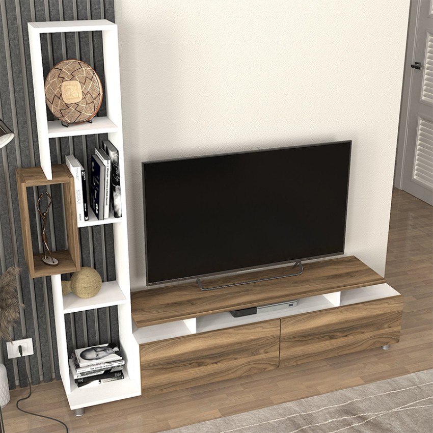 Σύνθεση τηλεόρασης Tulip από μελαμίνη χρώμα λευκό - καρυδί 160x29,5x160εκ.