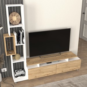 Σύνθεση τηλεόρασης Tulip χρώμα λευκό - sepet oak 160x29,5x160εκ.