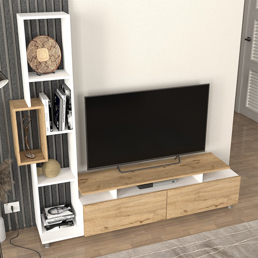 Σύνθεση τηλεόρασης Tulip χρώμα λευκό - sepet oak 160x29,5x160εκ.