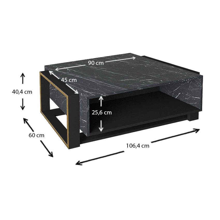 Τραπεζάκι σαλονιού Serina από μελαμίνη χρώμα μαύρο εφέ μαρμάρου 107x60x40εκ.