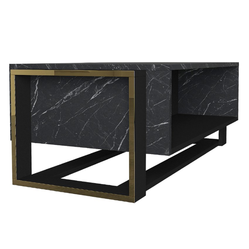 Τραπεζάκι σαλονιού Serina από μελαμίνη χρώμα μαύρο εφέ μαρμάρου 107x60x40εκ.