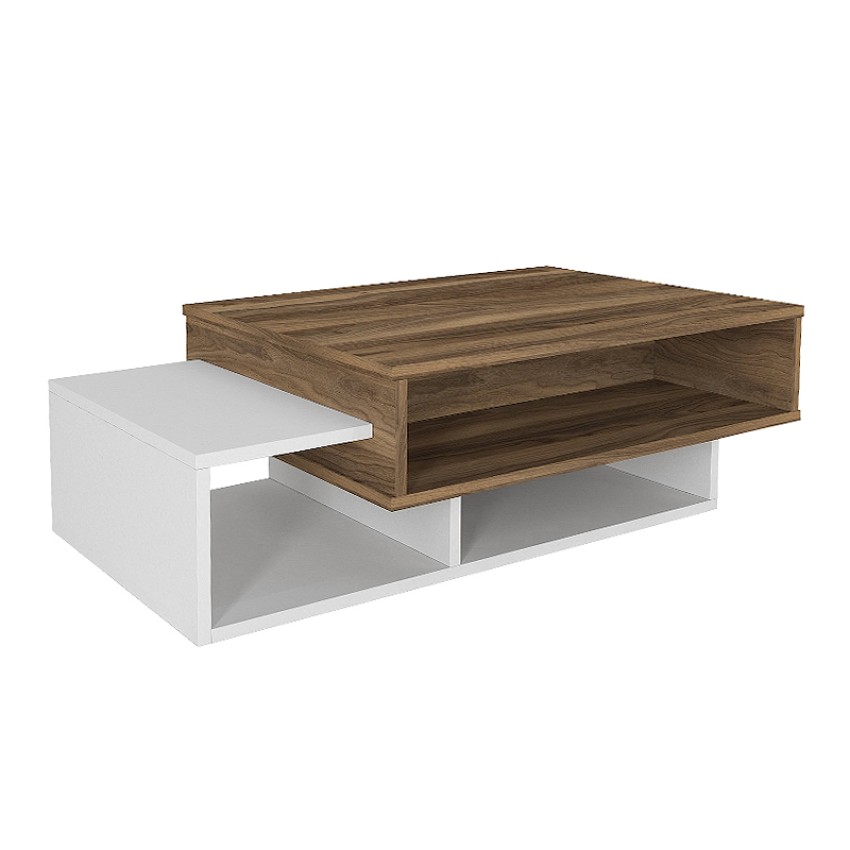 Τραπεζάκι σαλονιού Tab από μελαμίνη χρώμα λευκό - καρυδί 105x60x32εκ.