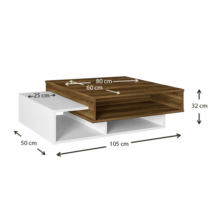 Τραπεζάκι σαλονιού Tab από μελαμίνη χρώμα λευκό - καρυδί 105x60x32εκ.
